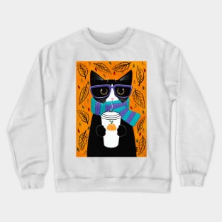 Autumn Coffee Tuxedo Cat Crewneck Sweatshirt